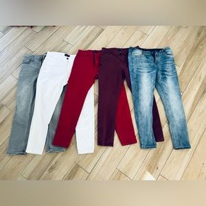 5 pair of Skinny Stretch Premium High Rise Colored Jeans Expandable 34 Waist.